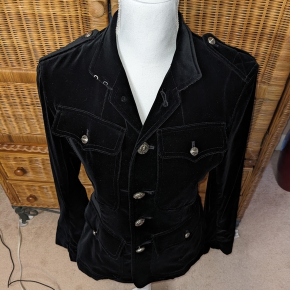 Ralph Lauren Black Label Black Velveteen Military Style Jacket SIZE 6 - Picture 2 of 8